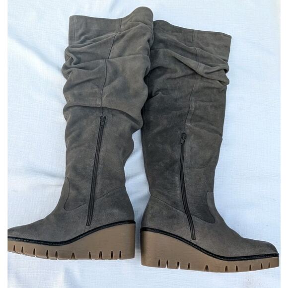 Vintage Foundry Co Womens Maisie Tall Suede Wedge Boots 9 Gray Slouch Soft Luxe - Picture 2 of 8